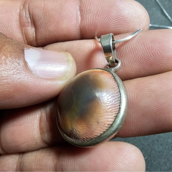 Sterling Silver Shiva Eye Shell Pendant On 21 Inch Sterling Snake Link Chain - Picture 4 of 7